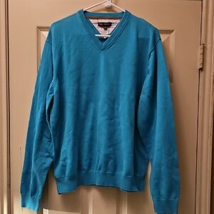 Report Collection Teal V-Neck Sweater for Men